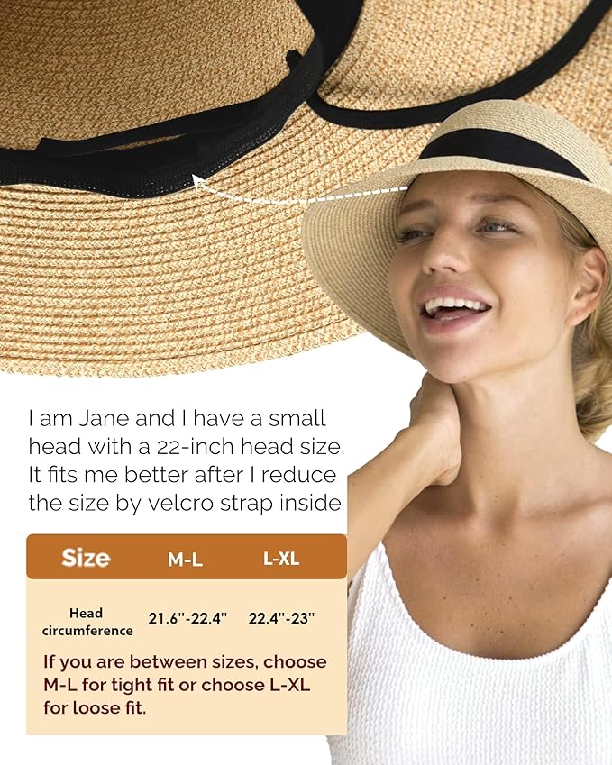 FURTALK Womens Beach Sun Straw Hat UV UPF 80+ Travel Foldable Brim Summer UV Hat