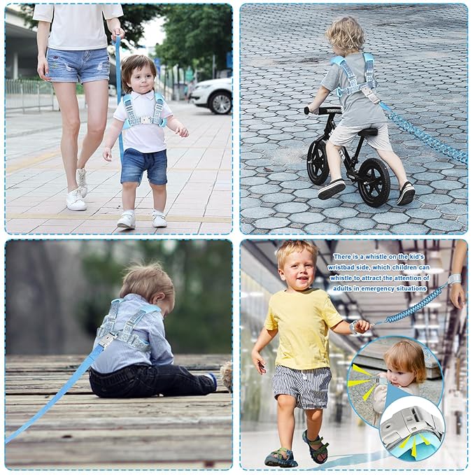 Accmor 3 in 1 Toddler Harness Leash, Reflective Kids Harnesses with Anti Lost Wrist Link, Child Leashes with Lock for Boys Girls, Baby Walking Wristband Rope Protection Tether for Outdoor
