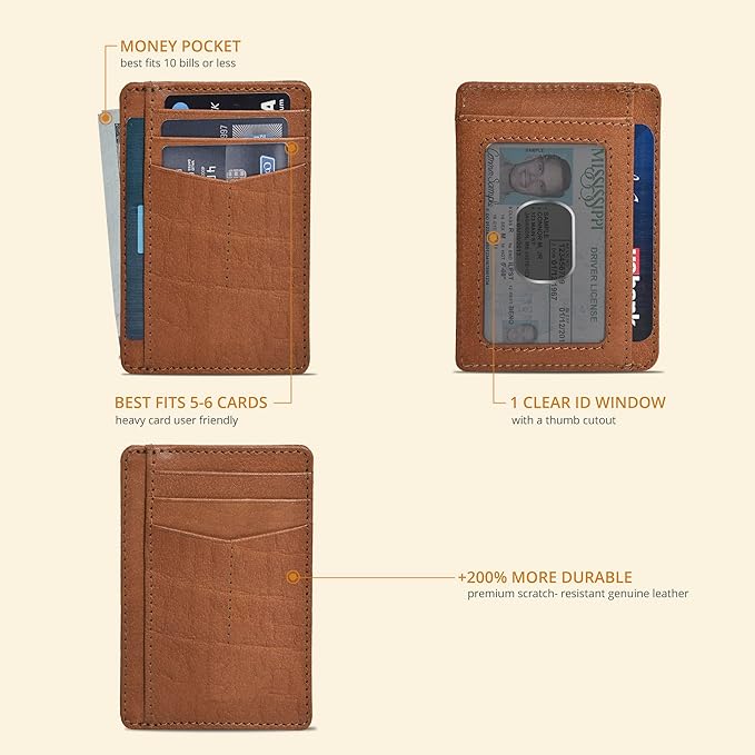Oak Leathers Leather Slim Minimalist Wallet for Men & Women RFID Front Pocket Leather Card Holder Wallets