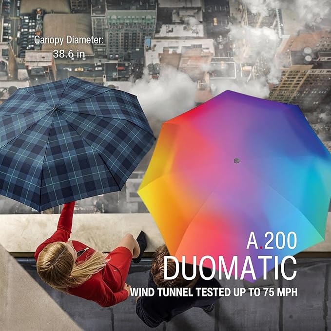 Knirps A.200 Medium Duomatic Windproof Umbrella for Adults – Automatic Open Close 38.5" Canopy, Travel Case Included