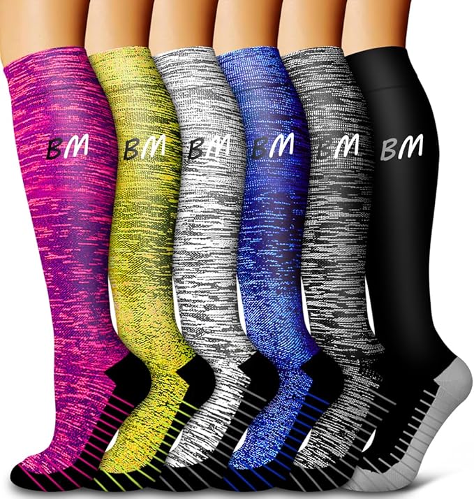 Bluemaple 6 Pack Copper Compression Socks for Women and Men Circulation-Best Support for Medical, Running,Nursing,Athletic