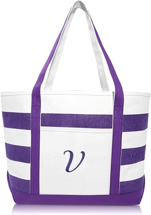 DALIX Monogrammed Beach Bag and Totes for Women Personalized Gifts Purple A - Z