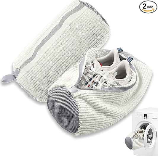 2Pcs Shoe Washing Machine Bag, Quick & Easy Cleaning, Laundry Shoe Bag for Washer and Dryer, Cleaning Bag for Sneaker & Most Shoe Types and Sizes (White)