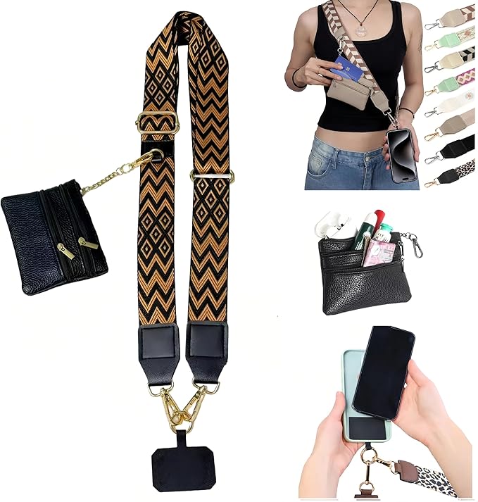 Crossbody Body Phone Holder for Women, New Phone Strap with Zippered Pouch, Adjustable Crossbody Strap (Coffee)