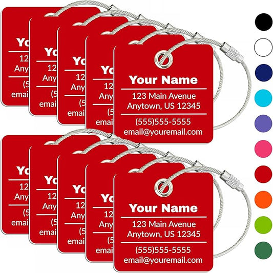Personalized Luggage Tag | 10 Pack | Custom Luggage Tags for Suitcases | Kids Backpack Tag | 10 Color Options & Choose Font, Font Color