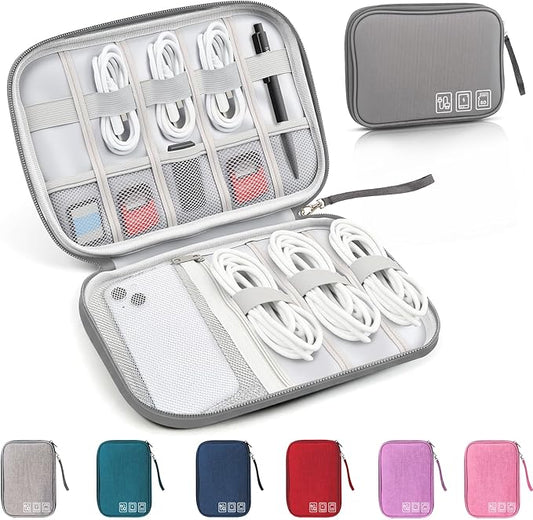 Travel Cable Organizer Bag, Electronics Organizer Tech Pouch with Double Layers for Cords, Chargers, Phone, Earphones, USBs, SD Cards - Travel Essentials Portable Waterproof Tech Pouch