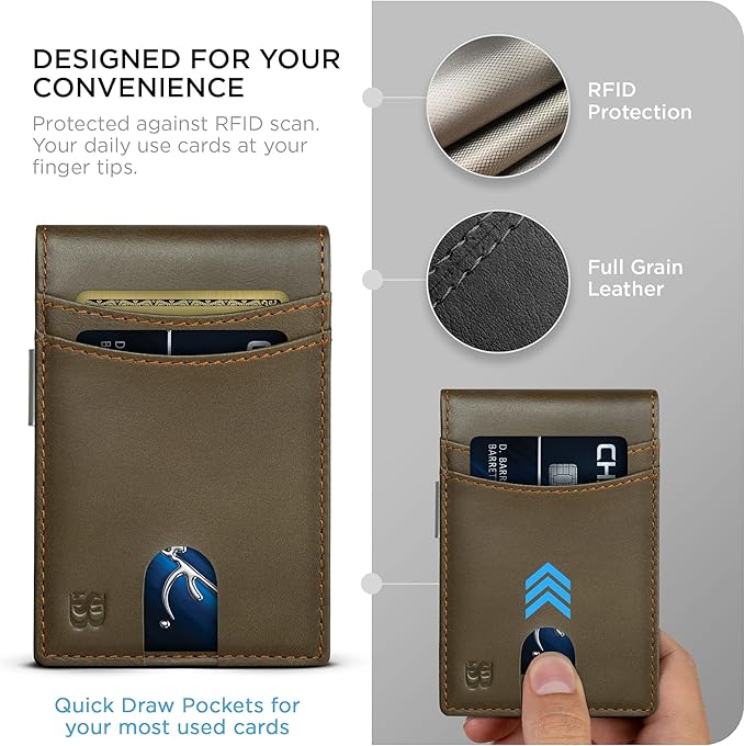 SERMAN BRANDS Mens Money Clip Wallet. RFID Blocking Slim Front Pocket Wallets for Men, Full Grain Leather RFID Minimalist Card Holder | RFID Blocking, Slim, Front Pocket, RFID, Minimalist, Card Holder
