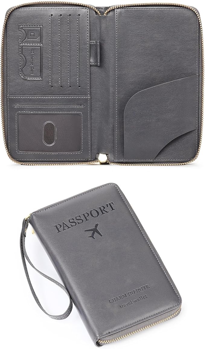 Leather RFID Blocking Passport Holder Travel Wallet, Passport Cover/Travel Wallet for Women/Men with