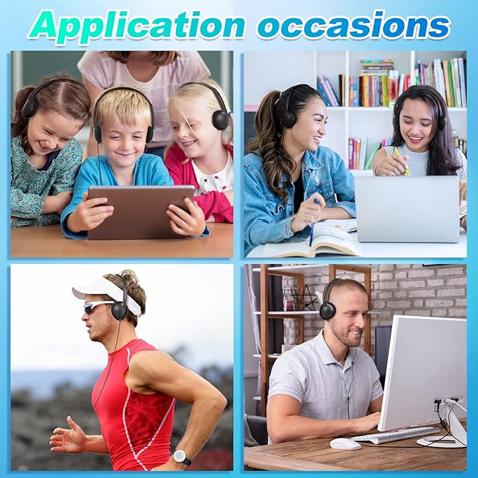 Hoteam 100 Pack Headphones for Classroom Bulk Students Adjustable Headphones Wired Pack Black Over The Head Earphones with 3.5 mm Plug for School Library Museums Charity Donate(Black)