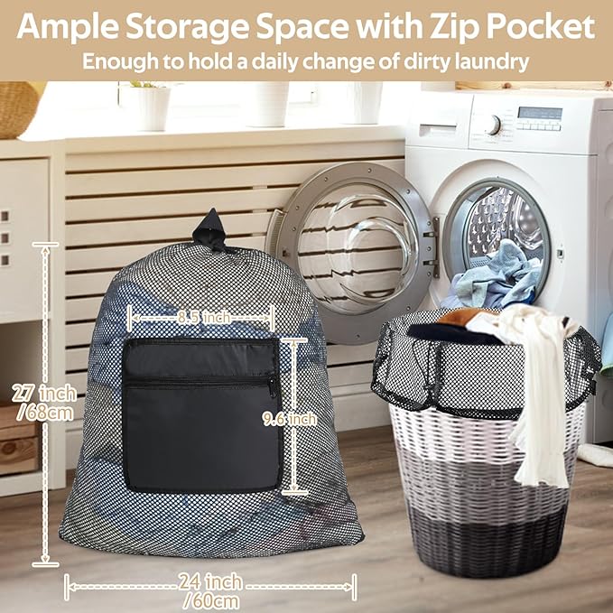 OTraki Drawstring Backpack 24x27 Inch Heavy Duty Mesh Laundry Bag Gym String Backpack Dirty Clothes Bags with Pocket & Adjustable Shoulder Straps Machine Washable for Swimming Yoga Beach Workout