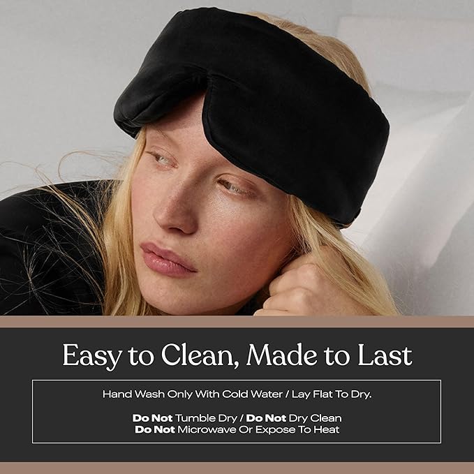 Lunya Weighted Silk Sleep Mask – Mulberry Silk Eye Cover with Cooling Glass Beads, Noise-Reducing Fit, Washable Fabric, and Travel Pouch – Sleeping Mask for Men and Women - Black – Small