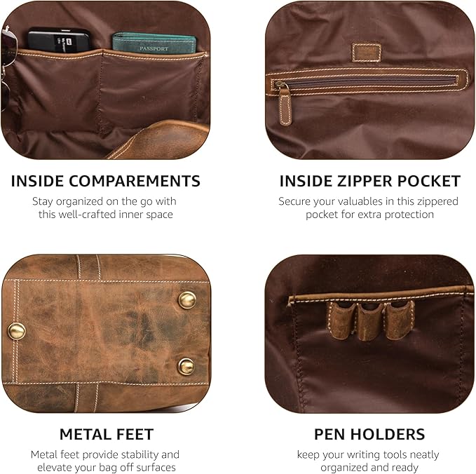 Leather Village Leather Duffel Bags for Men & Women-Travel Overnight/Weekender Travel Bag-Sports Gym Duffle Bag - 24 Inch - Vintage Brown