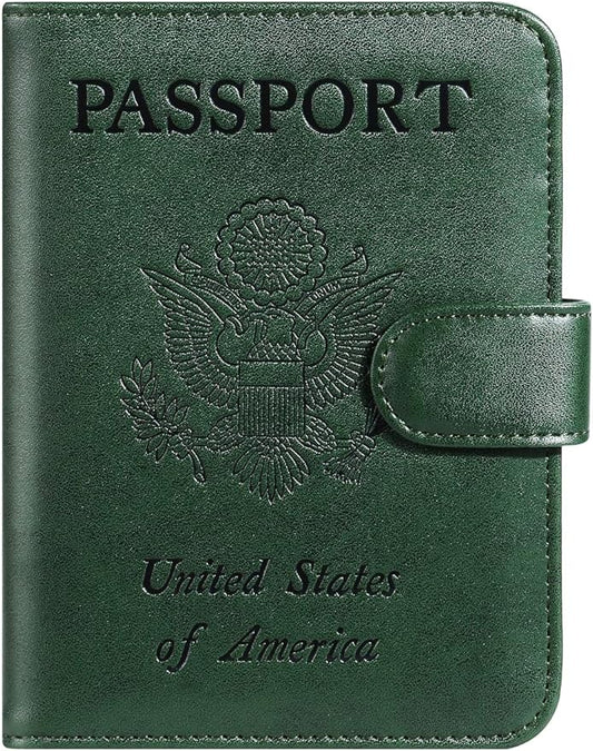 Passport Holder Cover Wallet RFID Blocking Leather Card Case Travel Accessories for Women Men (Atrovirens)