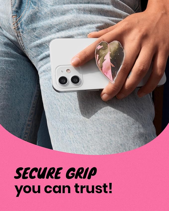 OnTheGrip Cute Acrylic Tropical Leaf Design Collapsible Expandible Mobile Phone Grip Stand Holder for Smartphone Tablet Cell Phone Accessory (Pink Princess)