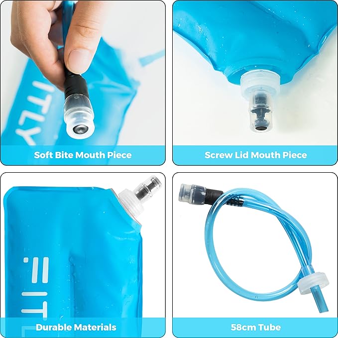 FITLY Soft Flask - Shrink As You Drink Soft Water Bottle for Hydration Pack - Folding Water Bottle Ideal for Running, Hiking, Cycling, Climbing & Rigorous Activity