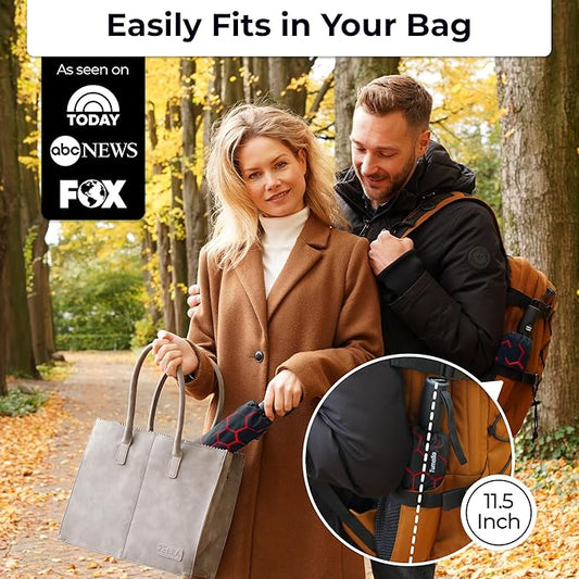 TUMELLA Strongest Windproof Travel Umbrella (Compact, Superior & Beautiful), Small Strong but Light Portable and Automatic Folding Rain Umbrella, Durable Premium Grip, Fits Car & Backpack