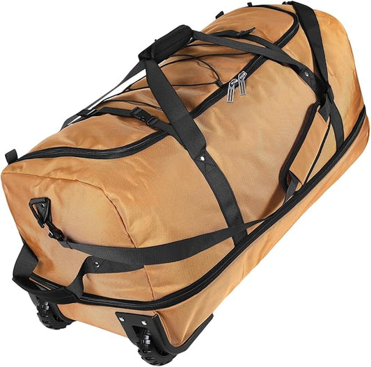 110L Expandable to 140L 32” Foldable Oxford Soft-Sided Rolling Duffle Bag with 2 Heavy-Duty Wheels,3 Large Compartments,Adjustable Shoulder Strap and Attached Organizer Pouch,Coffee