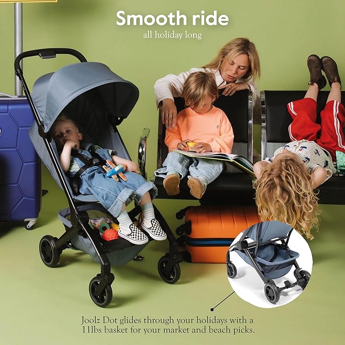 Joolz Dot Ultra Lightweight Travel Stroller for Toddler – Compact & Airplane Stroller (only 12.2lbs) -One-Handed Folding Design - UPF 50+ Canopy - Reclining Seat - (Lagoon Blue)