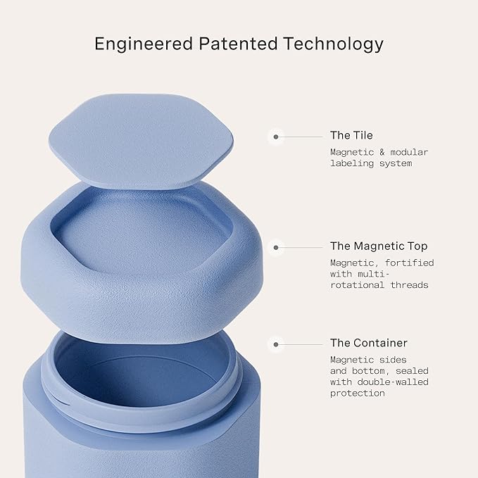 Cadence Travel Containers Haircare Capsule Set - Magnetic Containers with Lids,Carry On Travel Essentials For Women/Men - 3 Flex Mediums (1.32oz) - Shampoo, Conditioner & Comb Icon Labels - Pacific