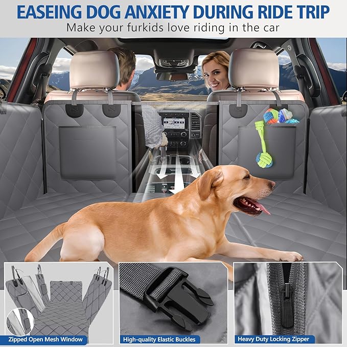 XL Truck Back Seat Extender for Dogs, Dog Seat Cover Back Seat Supports 420lbs, Hard Bottom Pet Seat Covers for Crew Cab Trucks, Dog Hammock for F150, RAM1500, Sierra, Tundra, Silverado, Titan Grey