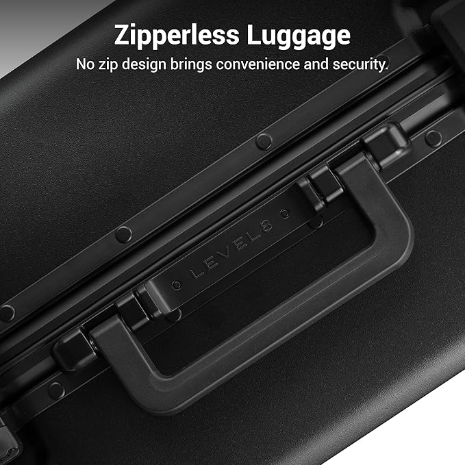 LEVEL8 Zipperless Carry On Suitcase Airline Approved with Aluminum Frame, Hard Shell Luggage with Spinner Wheels, Metal Travel Luggage with Packing Organizers, 20 Inch, Black