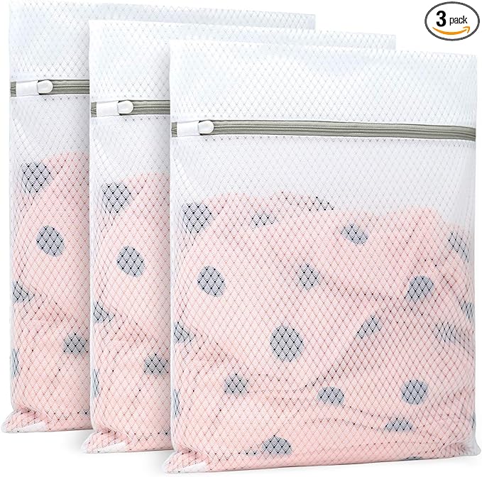 Muchfun 3Pcs Durable Diamond Mesh Laundry Bags for Delicates 12 x 16 Inches (3 Medium)