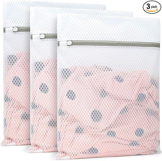Muchfun 3Pcs Durable Diamond Mesh Laundry Bags for Delicates 12 x 16 Inches (3 Medium)