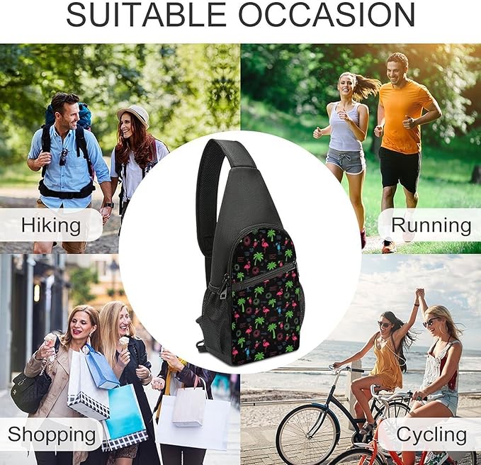 SWEET TANG Casual Sling Backpack for Men Chest Shoulder Crossbody Backpack, Unbalance Gym Funny Sack, Neon Flamingo Travel Bag Outdoor Hiking Daypack