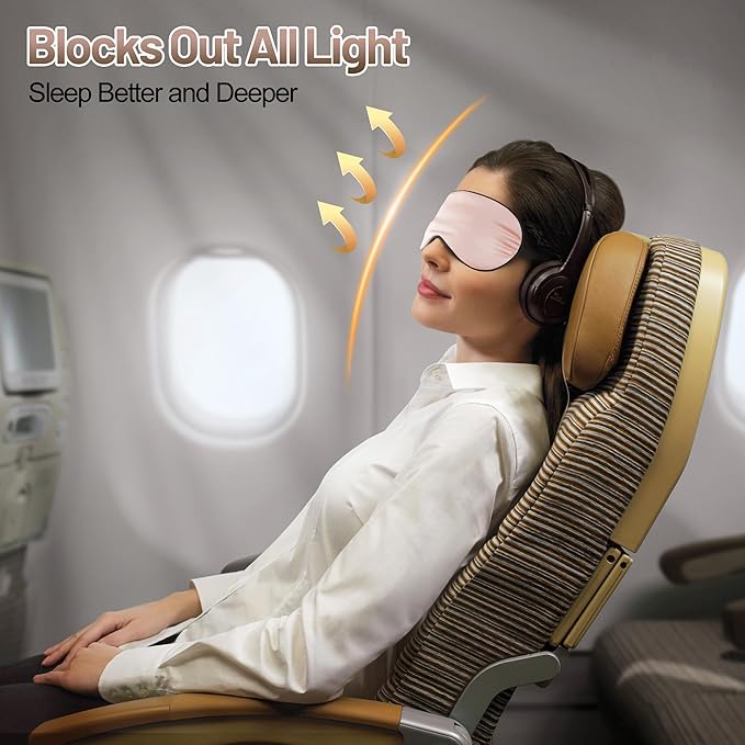 Silk Eye Sleep Mask - Adjustable Strap, Comfortable & Soft Satin Eye Mask, Blindfold Eyeshade for Men & Women for A Full Night's Sleep (Pink)