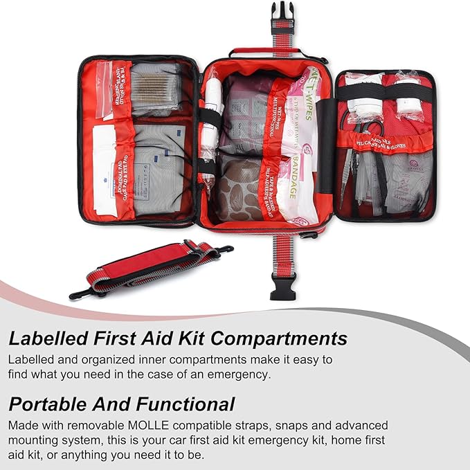 Professional 500 Piece Emergency First Aid Kit for Home, Car, Travel, Camping, Truck, Hiking, Sports, Office, Vehicle & Outdoor Emergencies - Emergency Medical Kit, Large First Aid Kit Survival