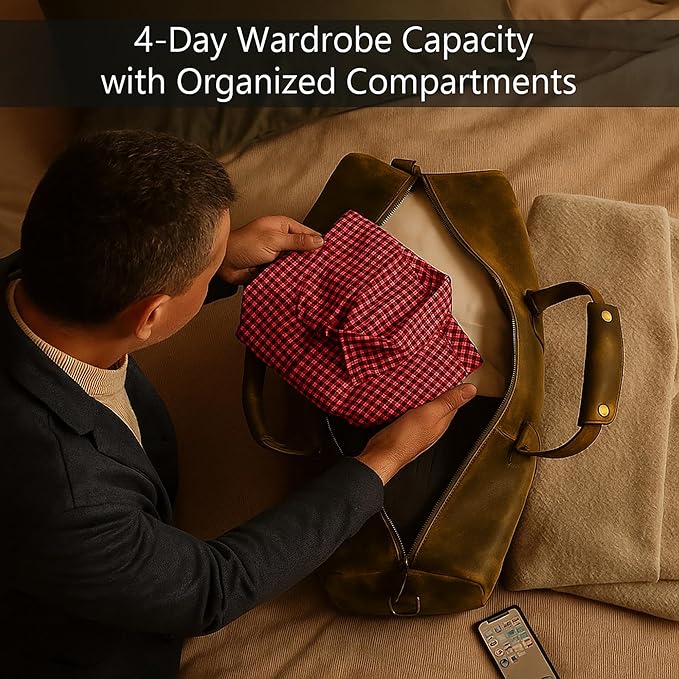 Leather Holdall Bags for Men - Travel Overnight Duffle - Weekend Carry On Suitcase - Underseat Flight Cabin Duffel Bag, Brown, L, Mens leather weekend bag