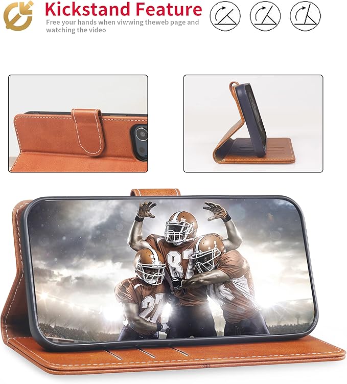 CIVICASE for iPhone 14 Plus Wallet Case,Leather Flip Case [RFID Blocking] Credit Card Holder Folio Magnetic Stand TPU Shockproof Cover Color Matching for iPhone 14 Plus (6.7") Brown