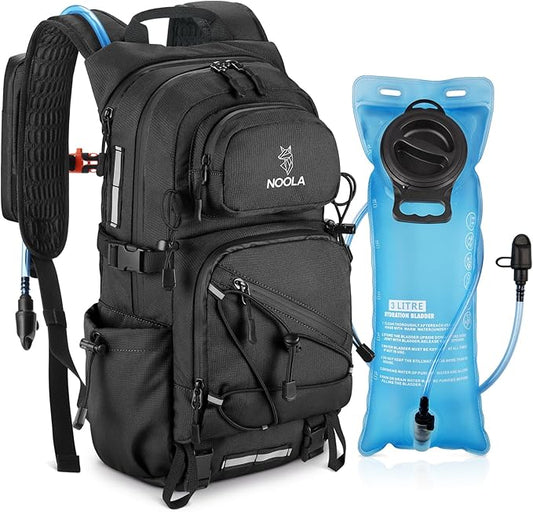 NOOLA Hydration Backpack with 3L Water Bladder - 22L Water Backpack for Hiking, Cycling, Running, Biking - Lightweight Hiking Pack Bag with Rain Cover, Phone Holder and Trekking Pole Holders, Black
