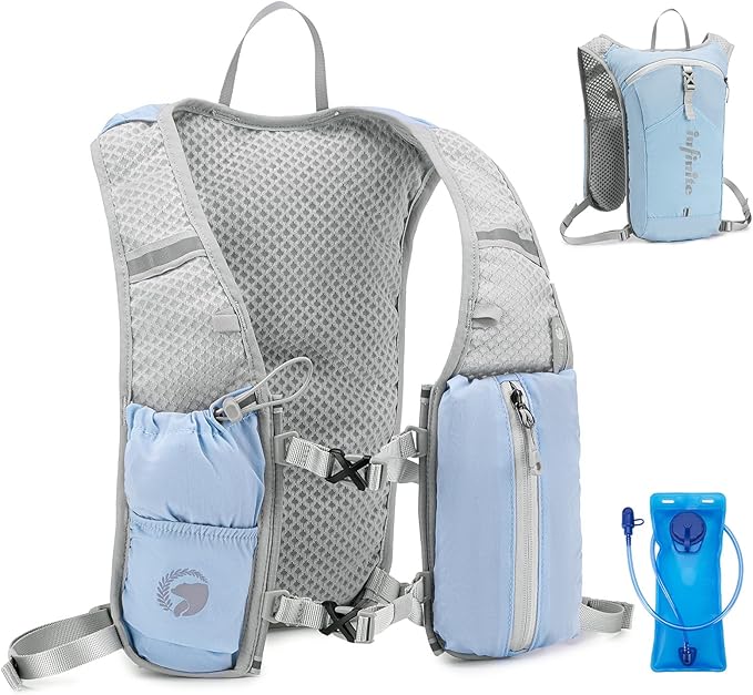 Lightweight Running Vest for Women Men, Adjustable Chest Straps Running Hydration Vest with 1.5L Water Bladder for Hiking Trail Running Cycling Race Marathon