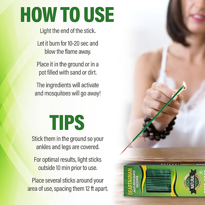 Mosquito Repellent Incense Sticks 50 Pieces per Box, for Patio/Natural Ingredients Citronella Oil/Lemongrass Oil/Made Natural Based Essential - DEET Free - Mosquito Repellent Outdoor