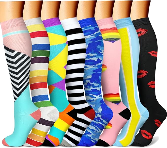 CHARMKING Compression Socks for Women & Men Circulation (8 Pairs) 15-20 mmHg is Best Support for Athletic Running,Cycling