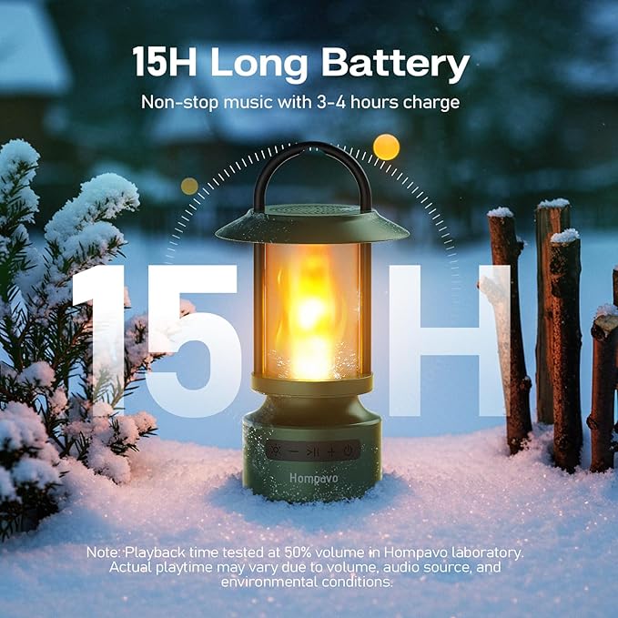 Hompavo Gen2 Outdoor Bluetooth Speakers with Flame Light, 13-Color/3-Mode, HD Stereo Sound, Wireless Stereo Pairing, IP65 Waterproof Lantern for Patio Garden Party Camping, Gifts for Men Birthday