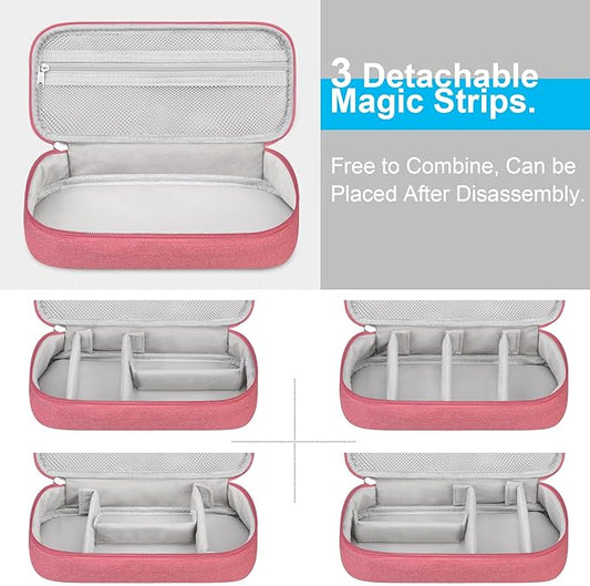 Lacdo Electronic Organizer Travel Cable Organizer Bag Pouch Tech Electronic Accessories Carry Case Portable Double Layers Charger Case for Cable, Cords, Charger, Earphone, Power Bank, Pink