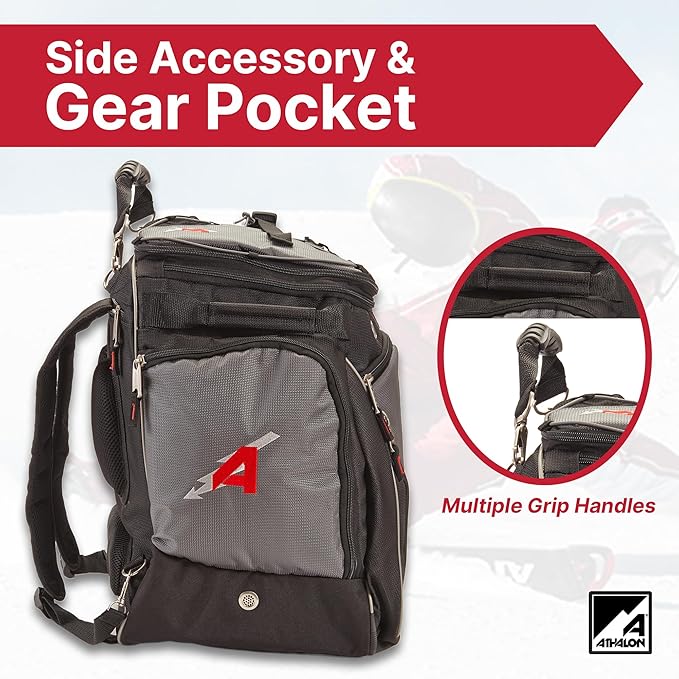 Athalon Heated Ski/Snowboard Boot Bag, Stores Gear Including Helmet, Goggles & Gloves, 12V Power, Grey & Black