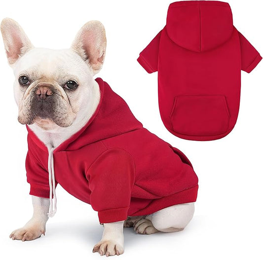 BAOBICUTE Dog Basic Hoodie Soft Dog Clothes Cold Weather Sweaters for Medium Large Dogs Cozy Fabric Warm Sweatshirt with Leash Hole (Red, M (Back: 16.54",Chest: 22.05", Neck: 16.54"))