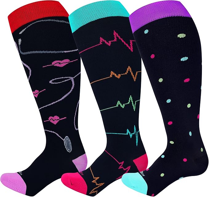LEVSOX Plus Size Compression Socks for Women Men Wide Calf Extra Large 15-20 mmHg Knee High Sock for Nurses Pregnant Travel