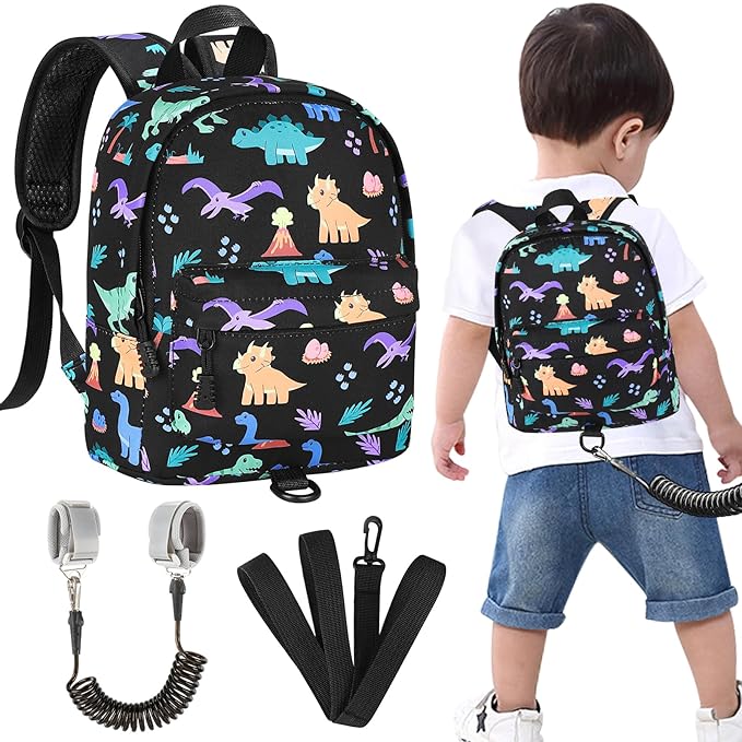 Accmor Toddler Backpack with Leash, Cute Dinosaur Kids Backpack + Anti Lost Wrist Link, Mini Child Backpack Leash Baby Walking Harness for Outdoor Travel, Adorable Backpack Tether for Boys Age 1-3