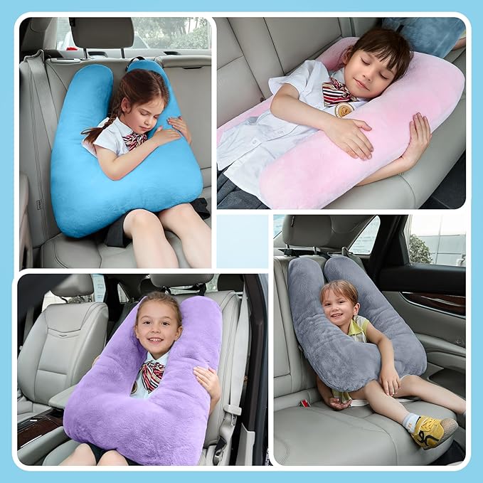 Travel Pillow, Car Pillow for Kids, Car Seat Pillow for Adults, Kids Travel Pillow, Support Head and Neck on Road Trips, Long Car Ride Essentials, Grey