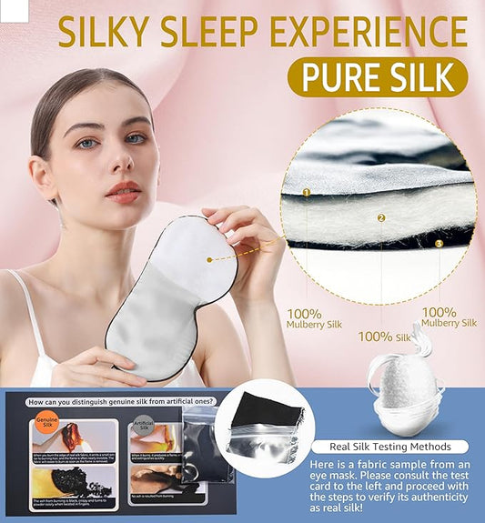 Luxury Pure Silk Sleep Mask | 100% Natural Mulberry Silk | Double-Sided Softness | Adjustable Strap & Full Light Blocking | Perfect for Travel, Office Naps & Nighttime Sleep (Gray)