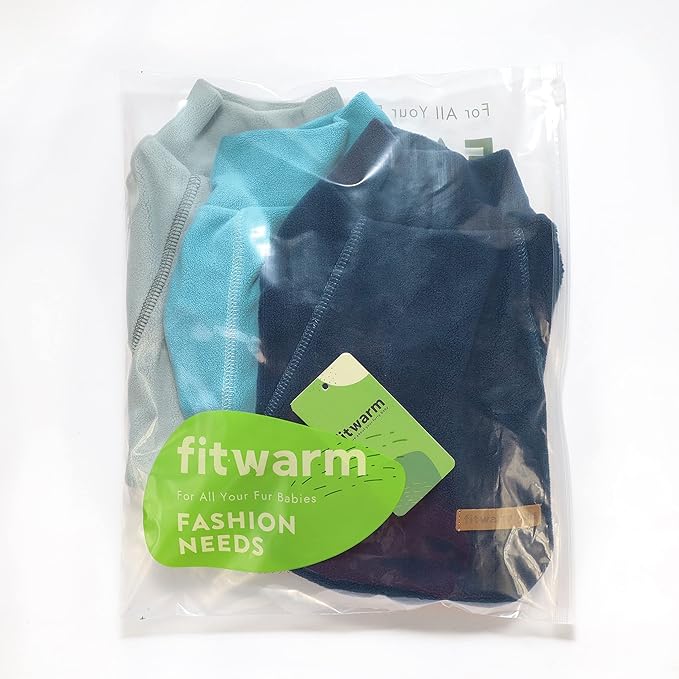 Fitwarm 3 Pack Classic Fleece Sweater, Turtleneck Sweatshirt, Winter Clothes for Small Dogs & Cats, Pullover Jacket, Cat Apparel, Blue, Grey, Navy, XXL