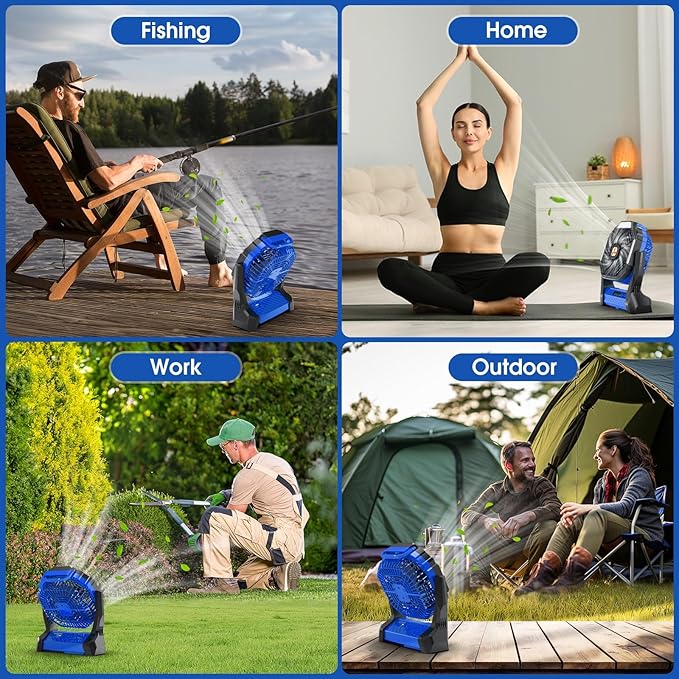 Portable Fan Rechargeable, 20000mAh Cordless Battery Powered Camping Tent Fans with SOS & LED Lantern, Small USB C Operated Outdoor Ventilador for Travel Camp Fishing Picnic Beach Home Essentials