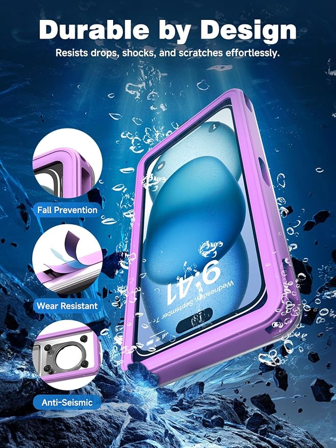 Waterproof Phone Pouch Case 7.5", 2025 Upgraded IPX8 Waterproof Phone Case for Snorkeling, Universal Fit for iPhone 16 Pro Max 15 14 13, Galaxy S25, Beach Vacation Essentials (Purple)