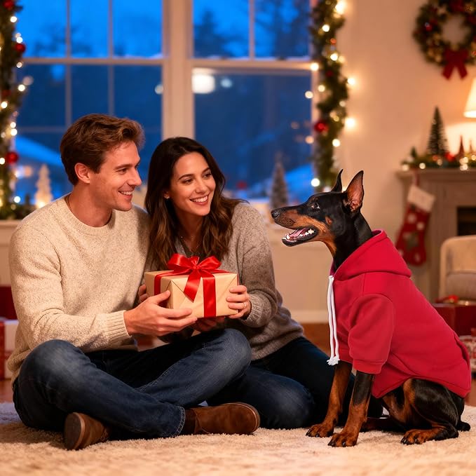 BAOBICUTE Dog Basic Hoodie Soft Dog Clothes Cold Weather Sweaters for Medium Large Dogs Cozy Fabric Warm Sweatshirt with Leash Hole (Red, XS (Back: 10.24",Chest: 14.96", Neck: 11.42"))