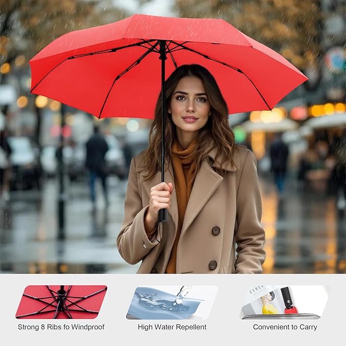 SoulRain Travel Umbrella - Compact Umbrella for Rain - Perfect Large Auto Folding Umbrella - Ideal Car umbrella, Small umbrella, and Travel Companion