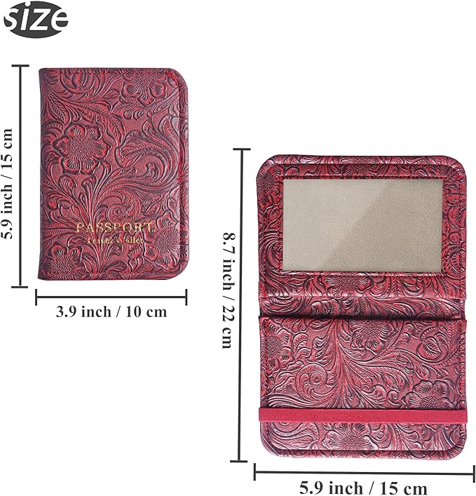 lizimandu Passport Holder with Airtag Slot, Airtag Passport Wallet for Men Women, Slim Leather Passport Holder Case Family for Travel Anti-Lost(1-Carved Red)